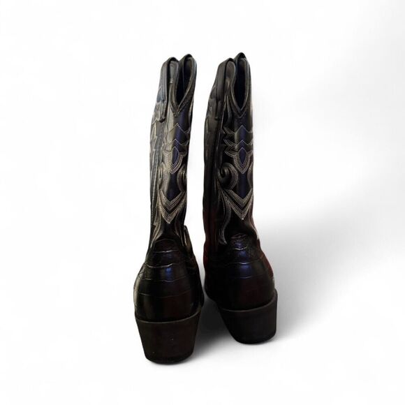 Masterson Black Leather Western Boots Mens 8EW Extra Wide Croc Embossed Like New main image 7